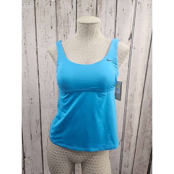 ALK Women's S Nike Cyan Blue Athletic Adjustable Tank Tankini Swim Top Bikini NW - Picture 1 of 8